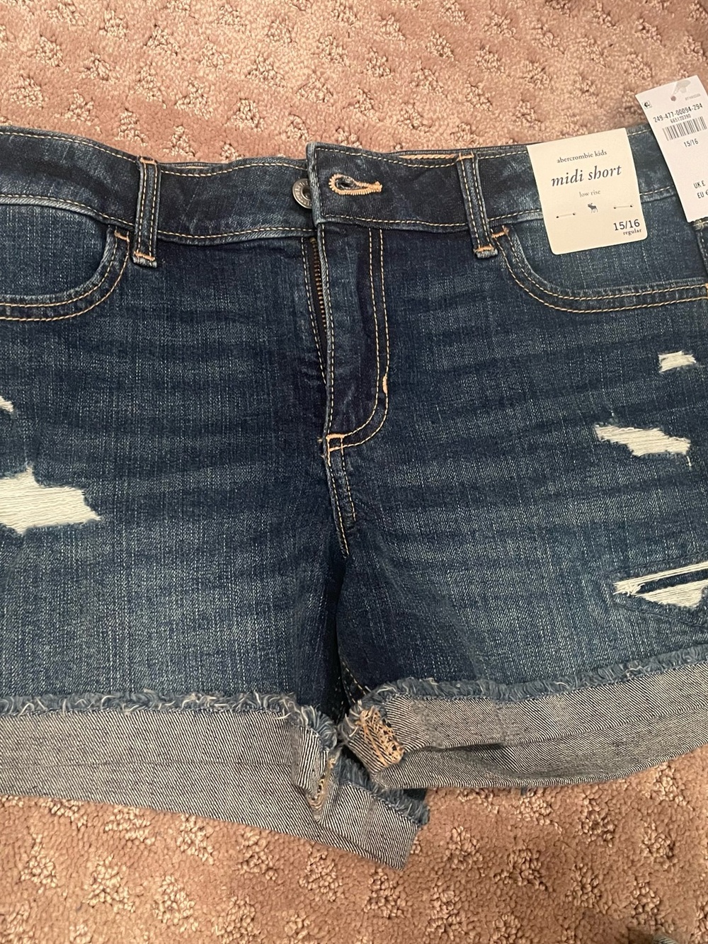 abercrombie kids dark blue distressed denim midi shorts / Never worn